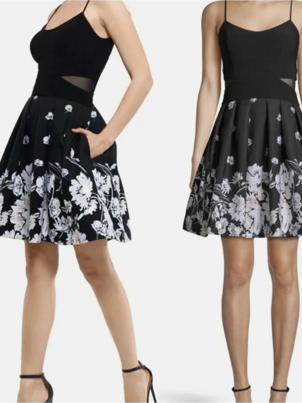 Xscape Black Dress with White Floral Print